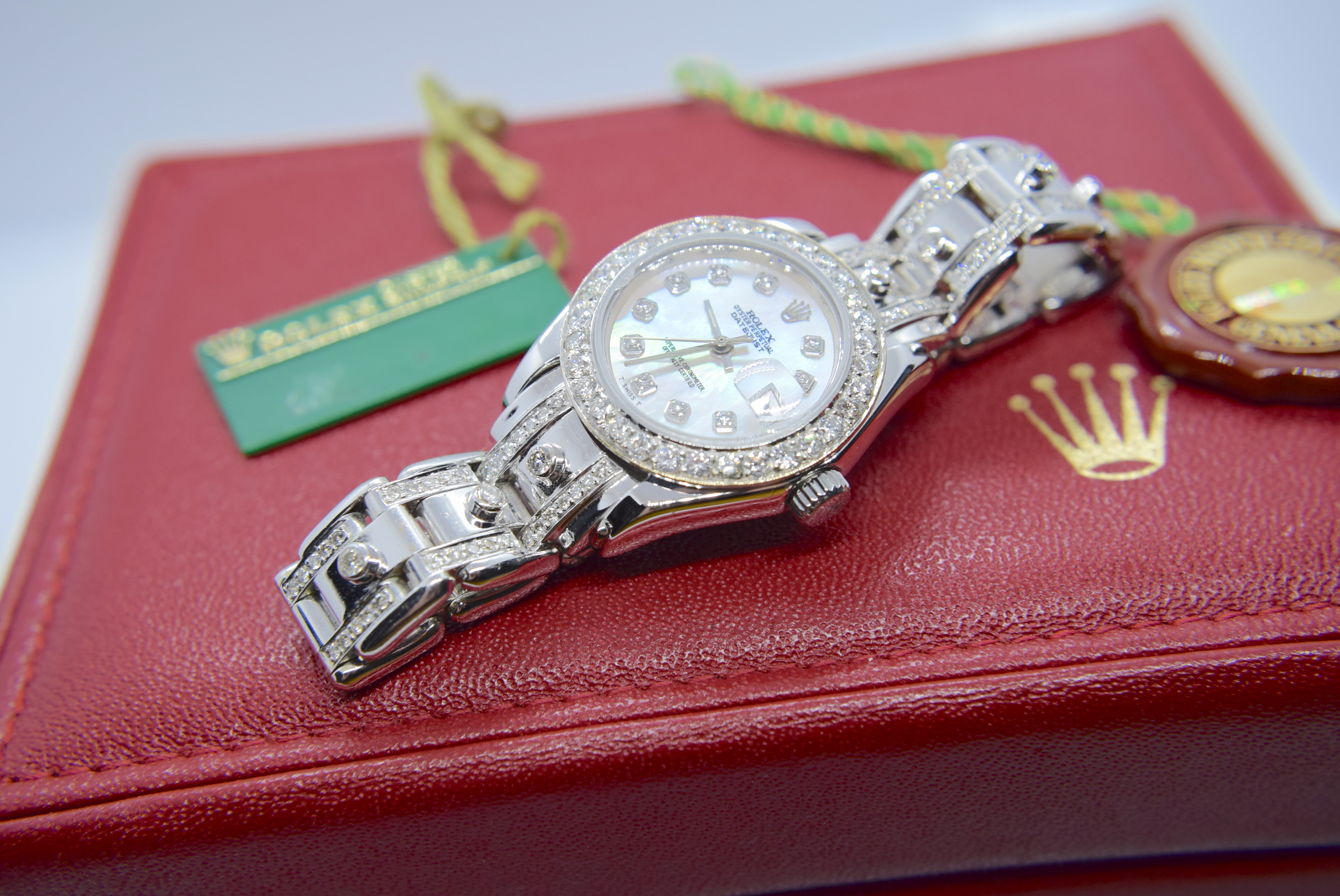 LADIES 5.00CT DAMOND-SET WHITE GOLD PEARLMASTER WATCH MARKED ROLEX DATEJUST - Image 3 of 8