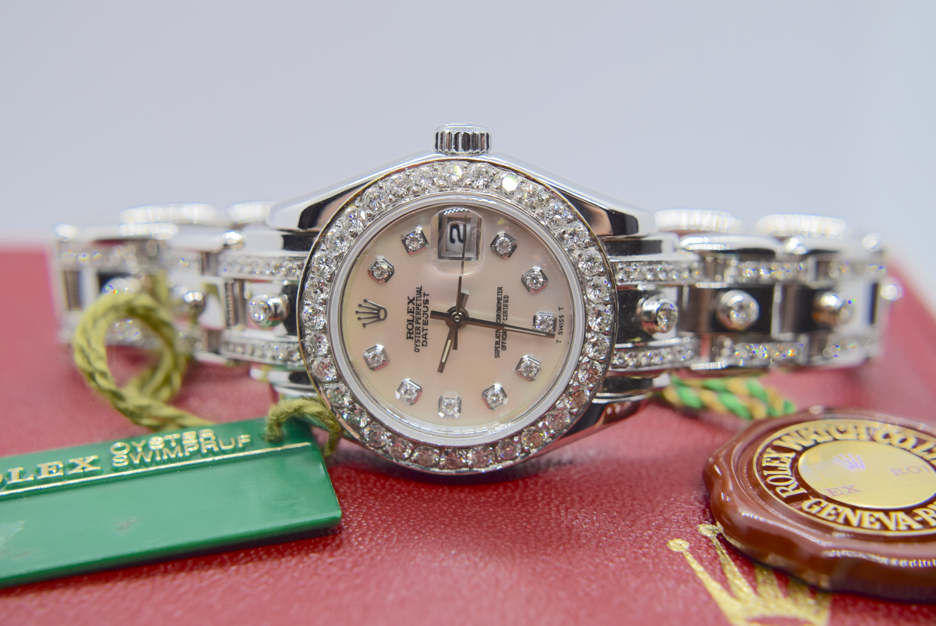 LADIES 5.00CT DAMOND-SET WHITE GOLD PEARLMASTER WATCH MARKED ROLEX DATEJUST