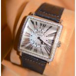 18K WHITE GOLD FRANCK MULLER MASTER SQUARE DIAMOND-SET MODEL REF. 6002 M QZ MASTER OF COMPLICATIONS