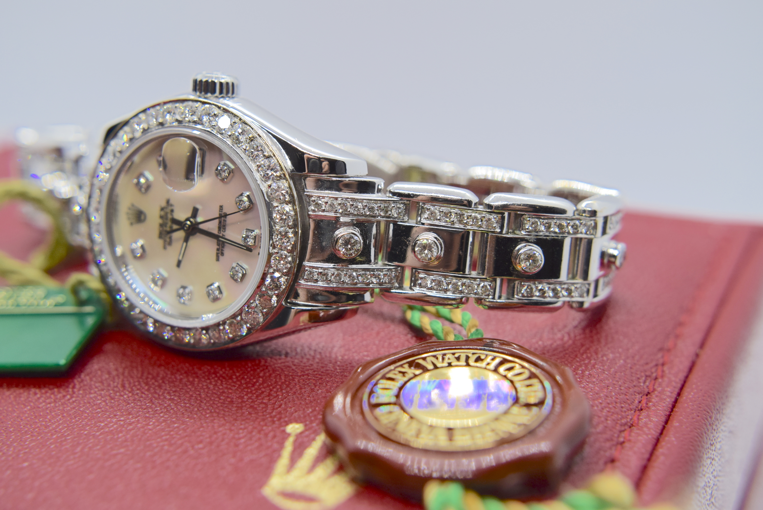 LADIES 5.00CT DAMOND-SET WHITE GOLD PEARLMASTER WATCH MARKED ROLEX DATEJUST - Image 4 of 8