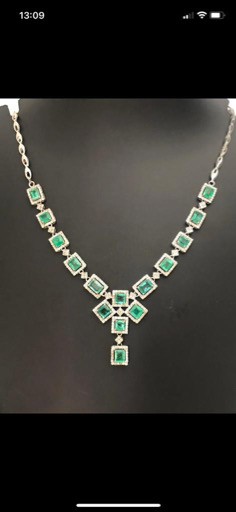FINE 11.77ct CERTIFIED EMERALD & 3.96ct DIAMOND NECKLACE SET IN 18ct GOLD