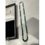 PLATINUM & 18CT GOLD EMERALD NECKLACE WITH DIAMONDS & PEARLS