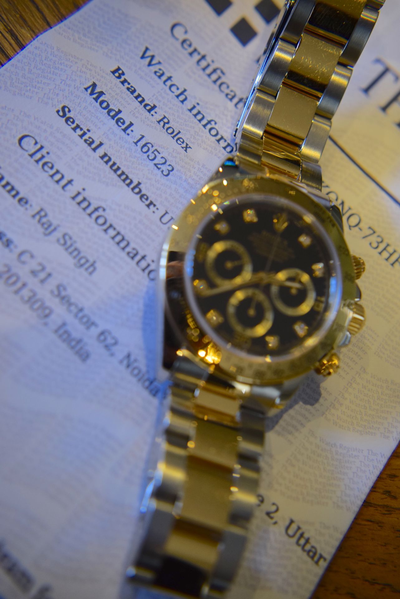 ROLEX DAYTONA 18K YELLOW GOLD/ STEEL REF. 16523 (U SERIAL) WITH WATCH REGISTER CERTIFICATE - Image 9 of 9