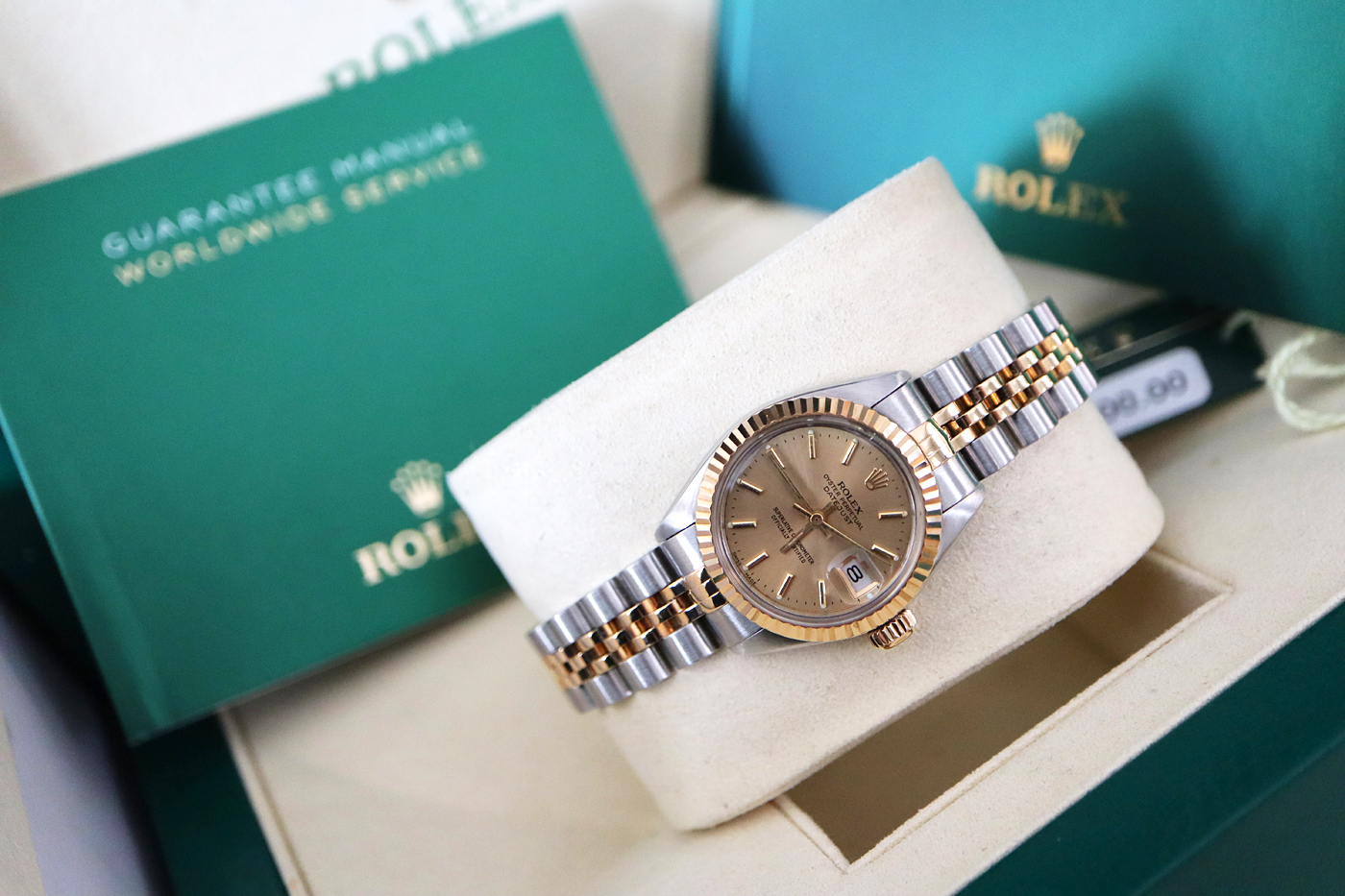 ROLEX DATEJUST 18K / STEEL *CHAMPAGNE* - BOX SET / BOOKLETS / TAGS - Image 12 of 13