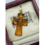 AMBER CROSS WITH 14ct GOLD BALE