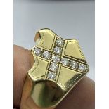 HEAVY GENTS 9ct GOLD DIAMOND SET CROSS RING - APPROX 18 GRAMS