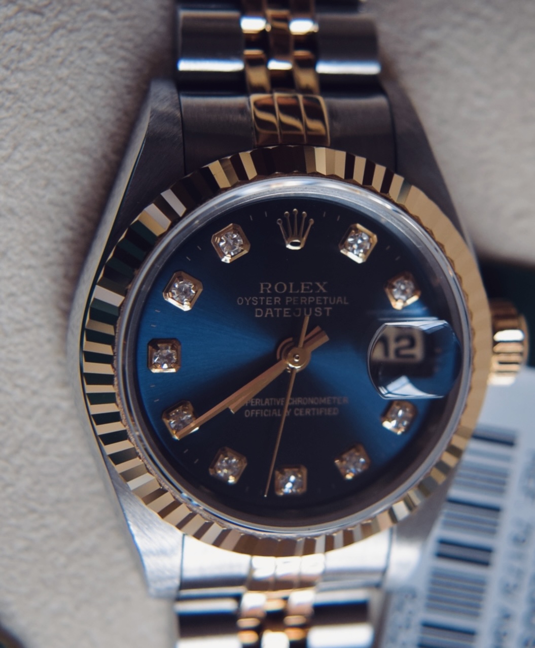 RARE *DIAMOND* ROLEX DATEJUST REF 79173 18K GOLD & STEEL - FACTORY NAVY BLUE DIAMOND DIAL (FULL SET)