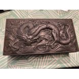 OLD CHINESE METAL / SPELTER BOX DEPICTING DRAGON WITH CHINESE MARKINGS