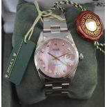 DIAMOND-SET ROLEX DATE (OYSTERDATE) PINK MOTHER OF PEARL & DIAMOND DIAL (34MM UNISEX SIZE)