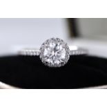 1.00TCW VVS1 / D - DIAMOND HALO RING - WITH CERTIFICATE