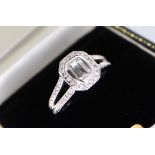 1.13CT  *VS1* STUNNING DIAMOND RING - EMERALD CUT DIAMOND WITH SPLIT SHANK DIAMOND SHOULDERS & HALO