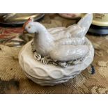 RARE ANTIQUE HEN ON NEST LID AND BOTTOM DISH