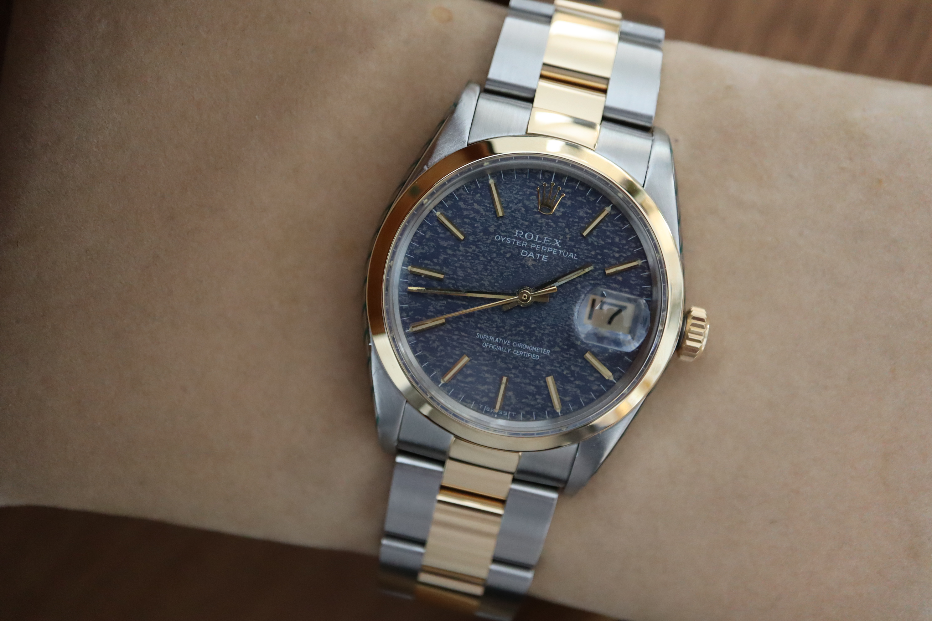 ROLEX MENS OYSTER PERPETUAL DATE (REF.1500) - 18K GOLD & STEEL 'BLUE JEANS' DIAL - Image 14 of 14