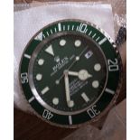 CLOCK MARKED ROLEX SUBMARINER - GREEN "HULK / KERMIT" EDITION (13 INCH DIAMETER)