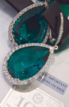 40.00CT+ EMERALD & DIAMOND 18K WHITE GOLD DROP EARRINGS (WITH IGL CERTIFICATE)