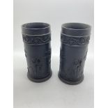 ANTIQUE PAIR OF BLACK BASALT WEDGWOOD VASES - GENUINE PAIR