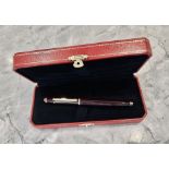 CARTIER PEN - BIRO, MAROON & GOLD (BOXED & CARTIER SIGNED WITH BLUE CABOCHON SAPPHIRE TIP)