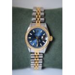 ROLEX DATEJUST 26MM LADIES 18K/ STEEL WITH FACTORY BLUE DIAL & FLUTED BEZEL