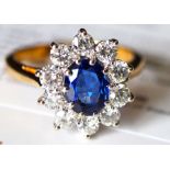 STUNNING 2.50CT ROYAL BLUE SAPPHIRE & DIAMOND 18K GOLD OVAL HALO RING (CERTIFICATED & BOXED)