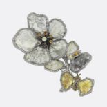 RARE & FINE 18K GOLD 36.87CT "LA REINA" FANCY DIAMOND FLOWER CORSAGE BROOCH