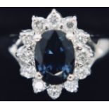 1.36CT BLUE SAPPHIRE & BRILLIANT DIAMOND HALO RING IN WHITE GOLD