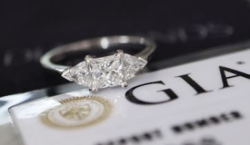 1.20CT STUNNING DIAMOND TRILOGY RING - (GIA) PRINCESS & TRILLION CUT