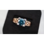 BLUE DIAMOND RING - 14K ROSE GOLD (UK SIZE - M)