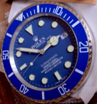 ROLEX SUBMARINER WALL CLOCK - BLUE "SMURF" EDITION (13 INCH DIAMETER)