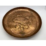 KOI CARP FISH HAMMERED COPPER CIRCULAR DISH LUCKY