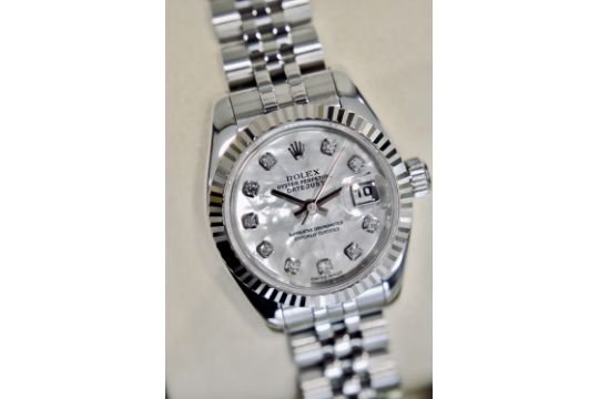 ROLEX DATEJUST REF. 179174 *FULL SET* FACTORY *RARE* WHITE/ SILVER PEARL DIAMOND DIAL - Image 1 of 33