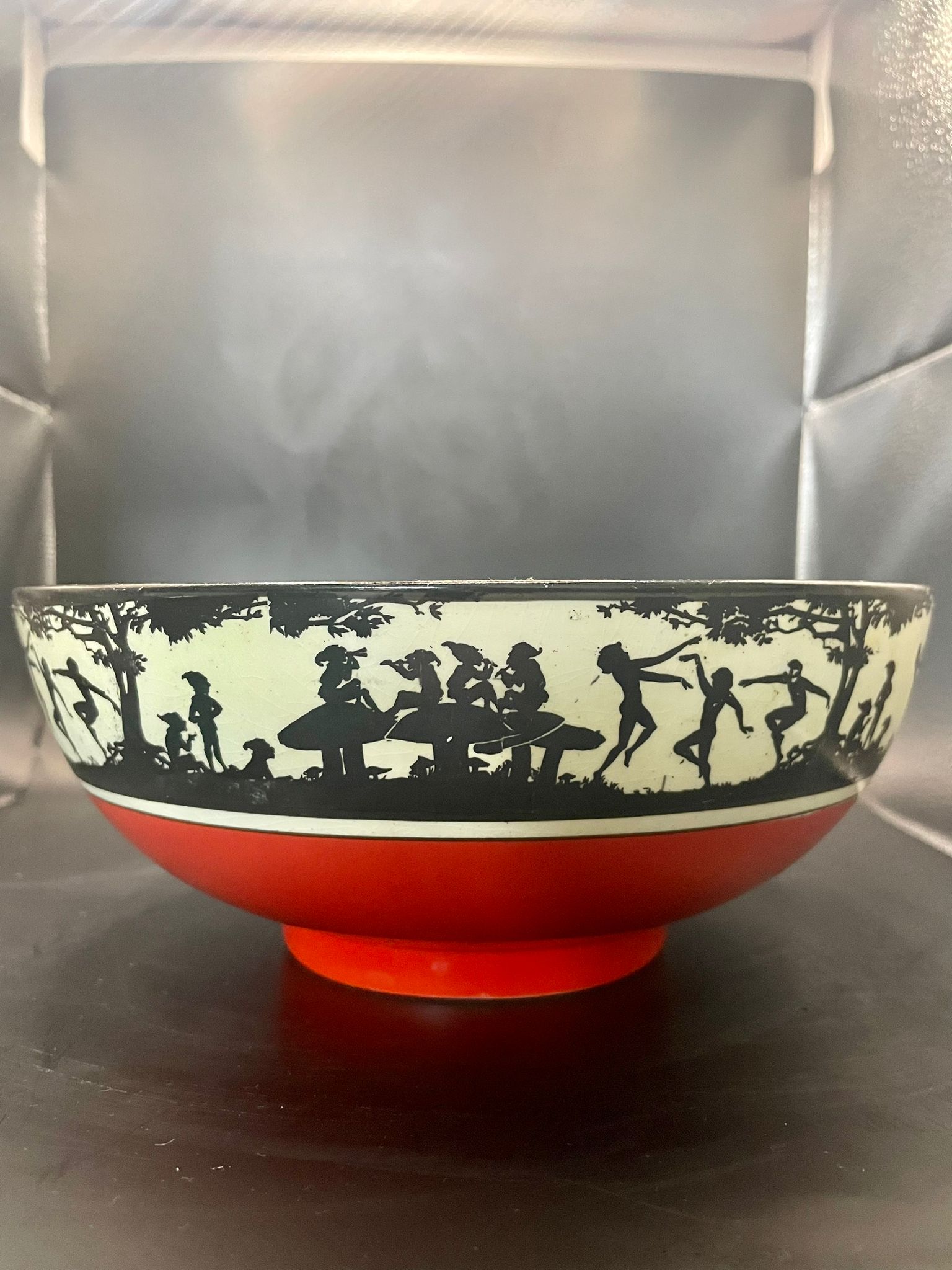 Leighton 1920s Art nouveau bowl with fairies chanting and playing, sitting on mushrooms. Nice colour - Image 14 of 15