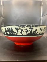 Leighton 1920s Art nouveau bowl with fairies chanting and playing, sitting on mushrooms. Nice colour