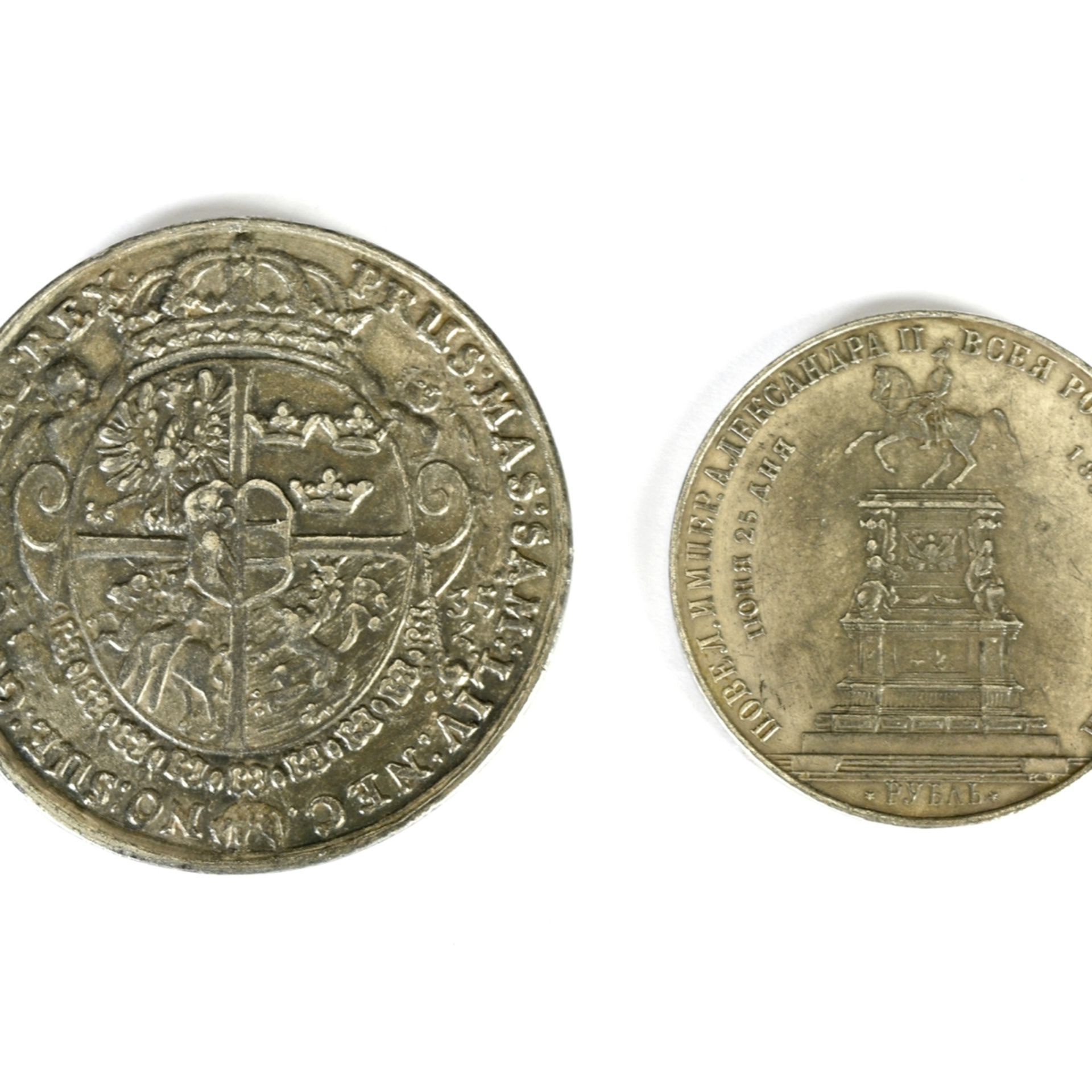 Zwei Zinnmünzen Russland und Polen