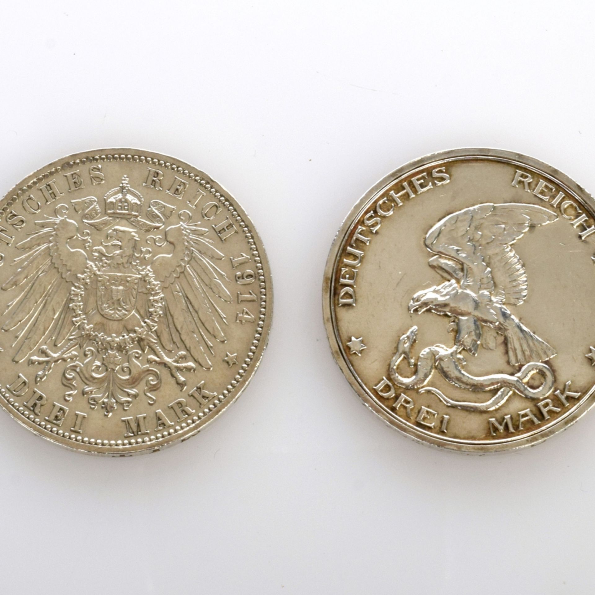 Paar 3 Mark-Münzen Preußen und Bayern