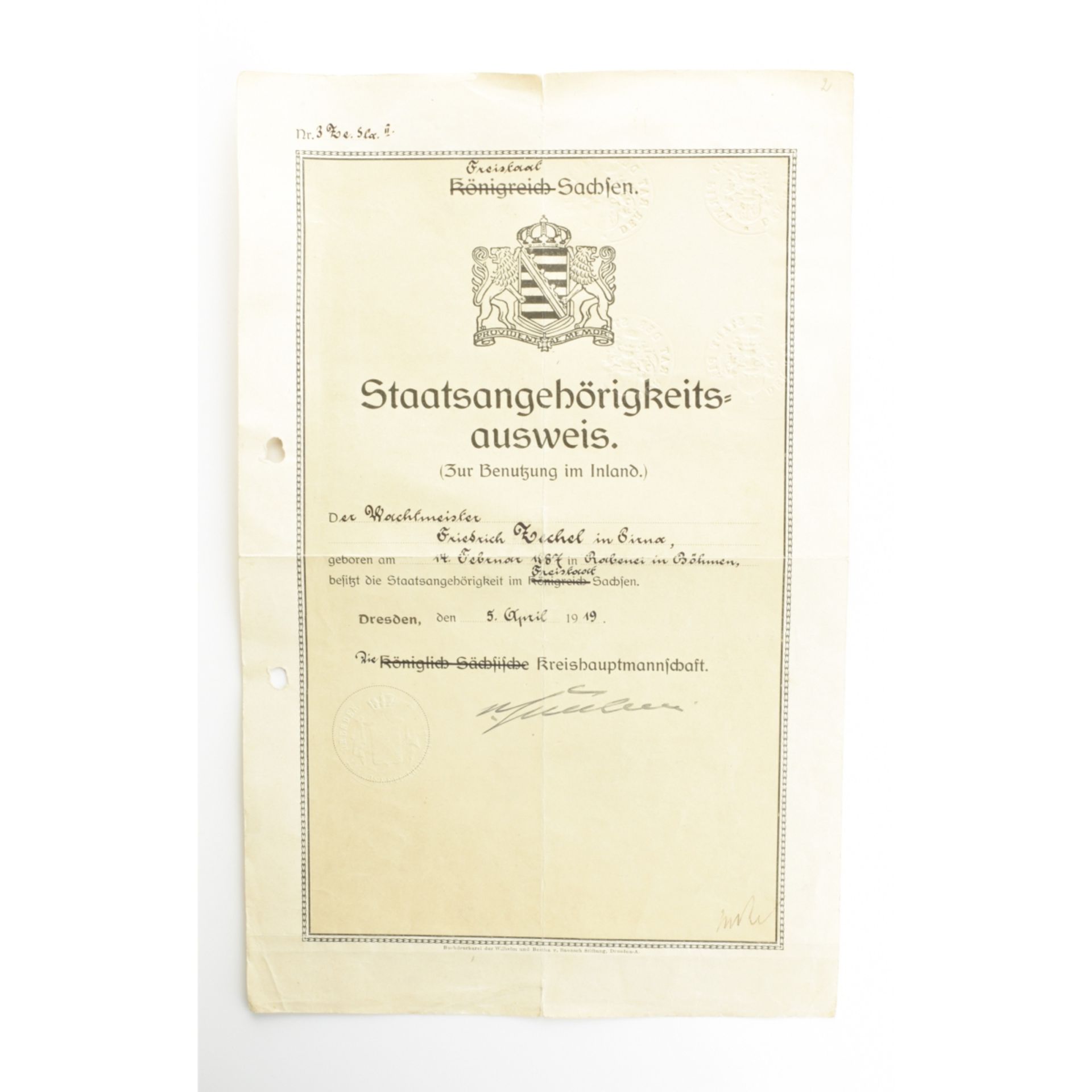 Staatsangehörigkeitsausweis Sachsen - Image 2 of 3