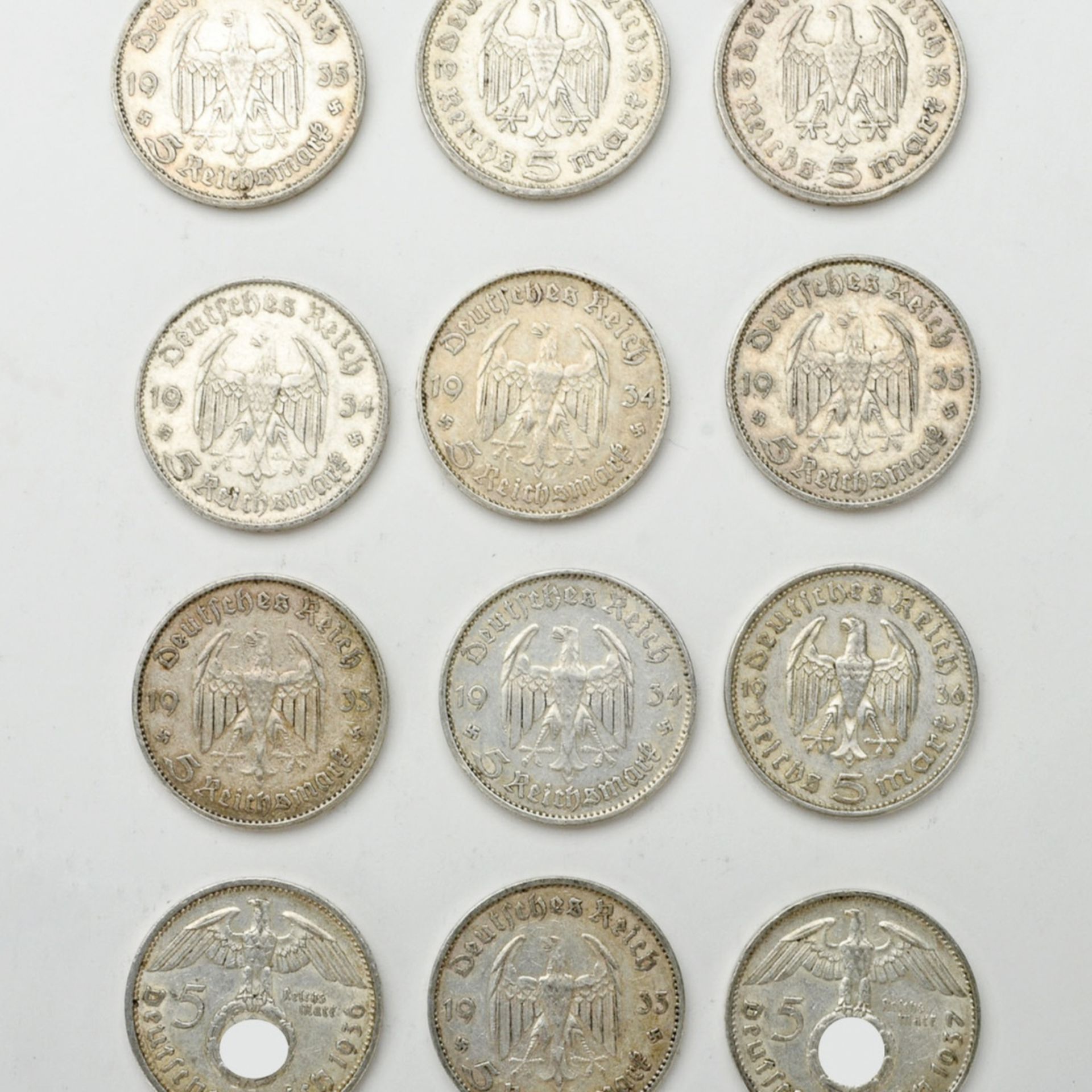 Zwölf 5-Reichsmark-Münzen