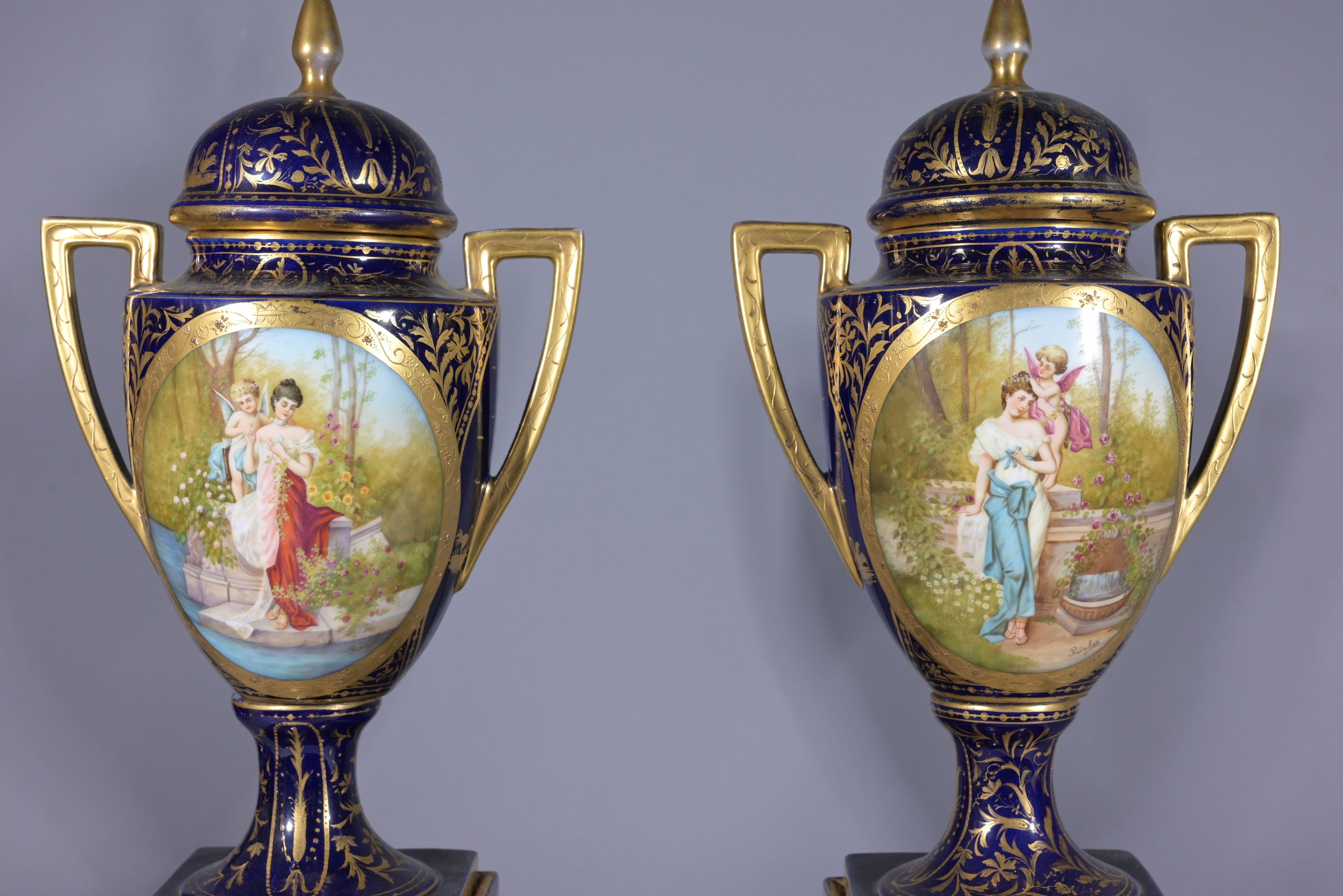 Pair of Royal Vienna Porcelain Lidded Urns - Image 3 of 11