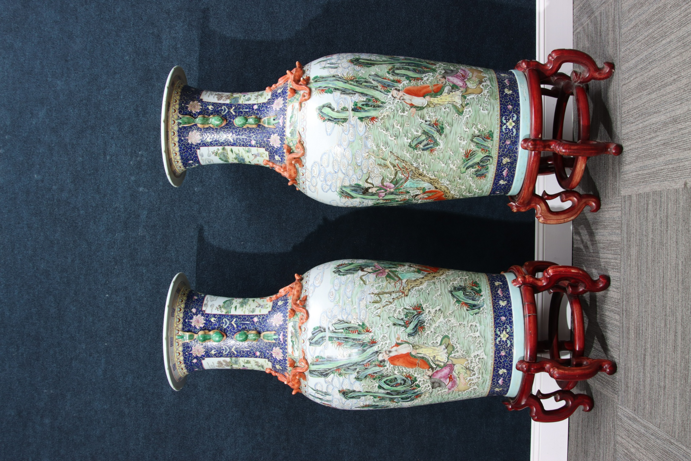 Monumental Chinese Floor Vases on Stand - Image 5 of 9