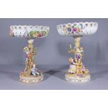 Pair Plaue Schierholz Figural Porcelain Compotes