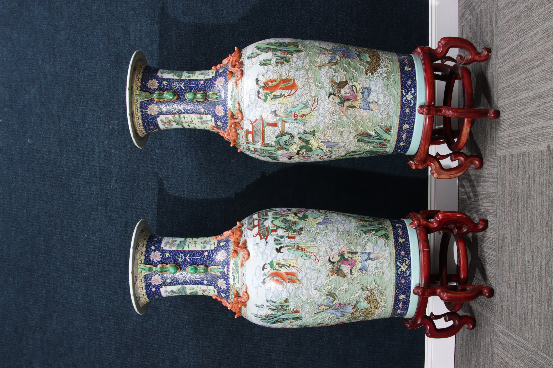 Monumental Chinese Floor Vases on Stand - Image 3 of 9