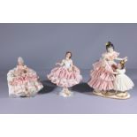 (3) Dresden Porcelain Lace Figurines