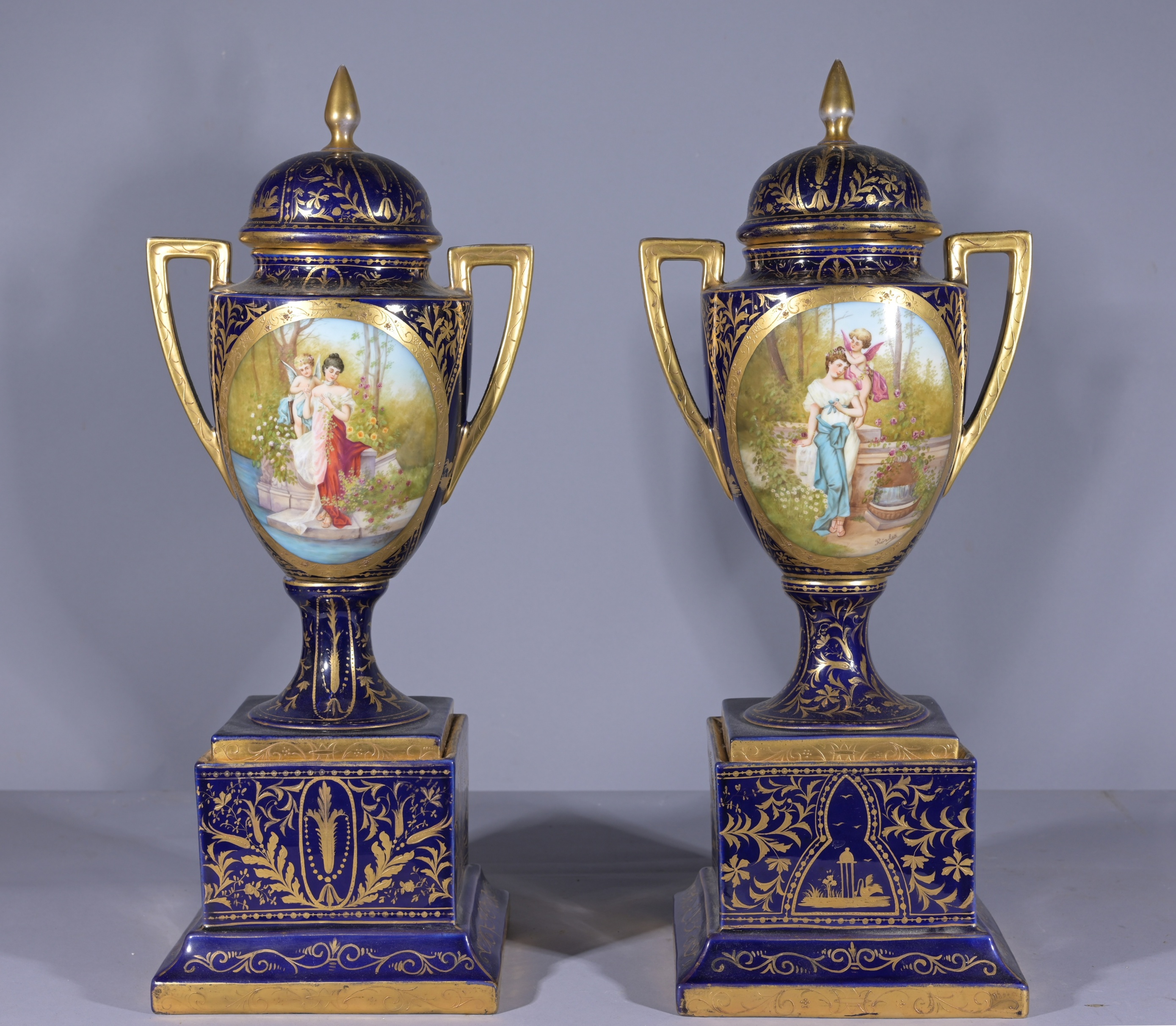Pair of Royal Vienna Porcelain Lidded Urns - Image 2 of 11
