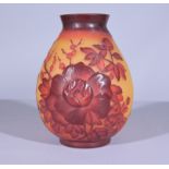 Signed Galle, Art Glass Cameo Vase