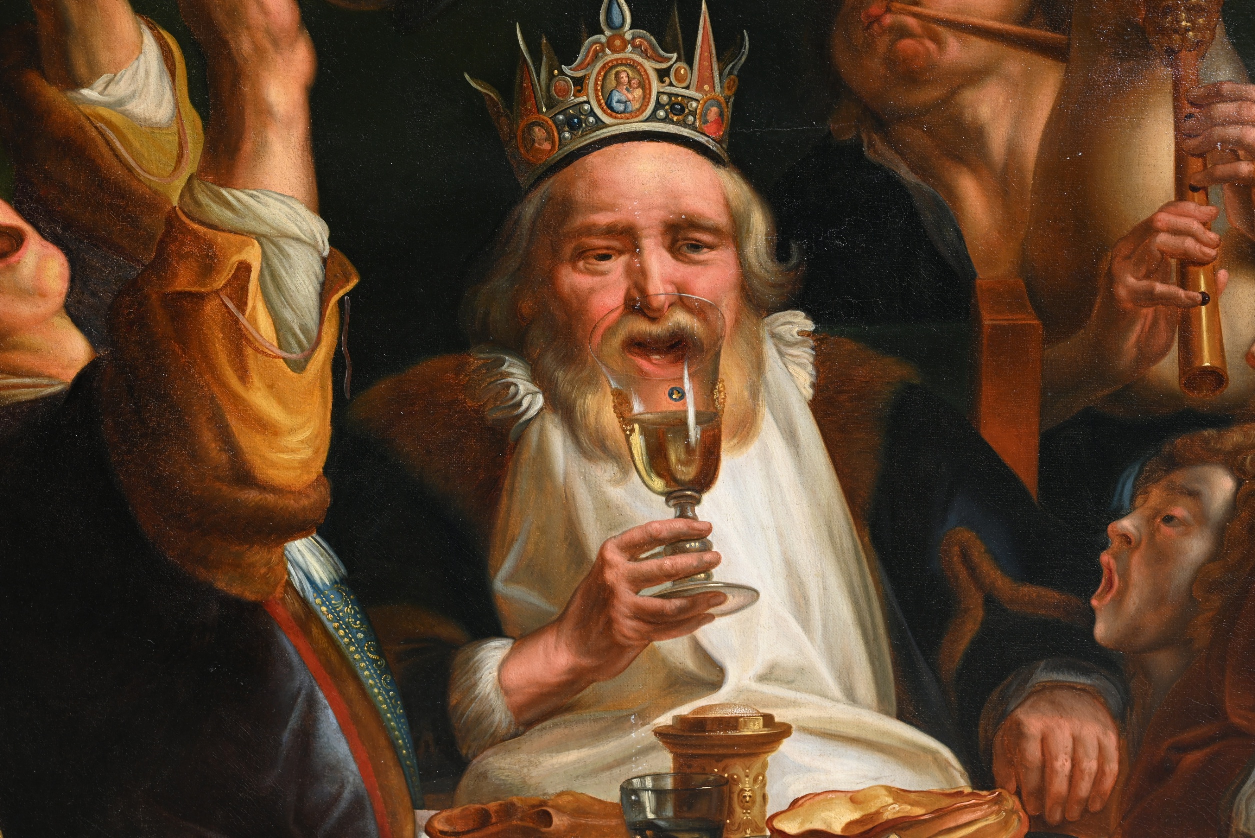 Monumental Old Master, "The King Drinks" Painting - Image 3 of 8