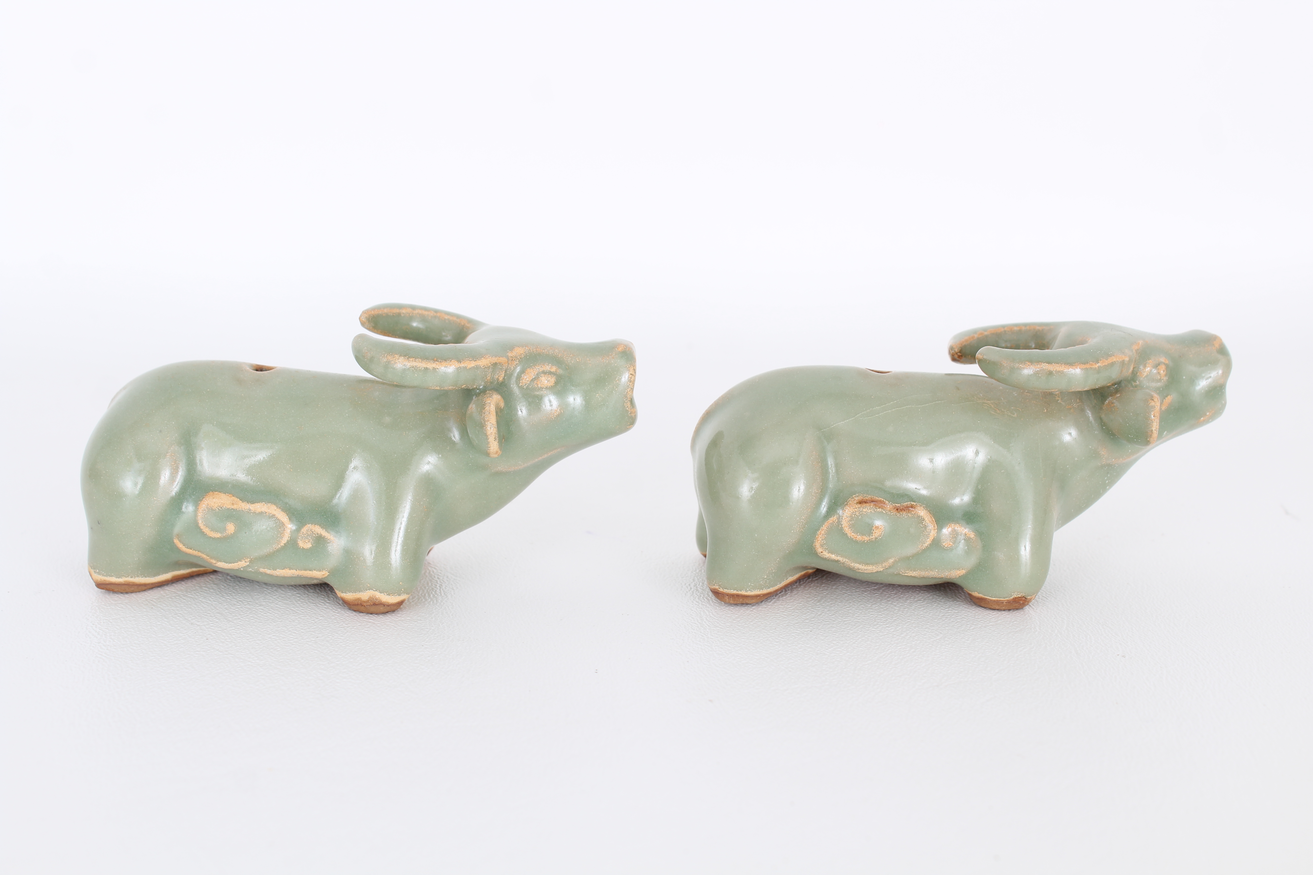 Pair, Chinese Longquan celadon figures - Image 4 of 8