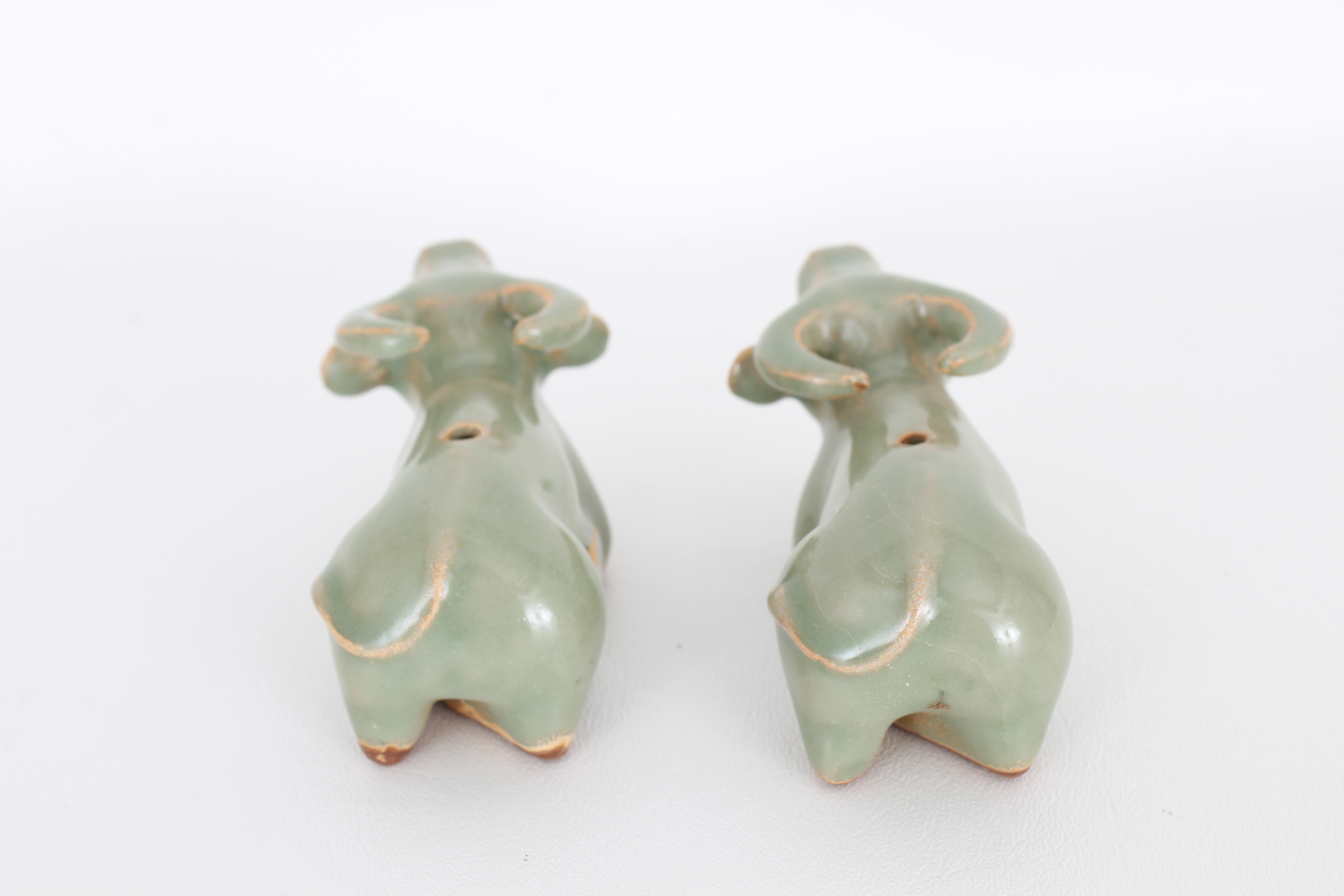 Pair, Chinese Longquan celadon figures - Image 5 of 8