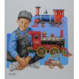 Chris Calle (B. 1961) "Boy w/ Toy Locomotive"
