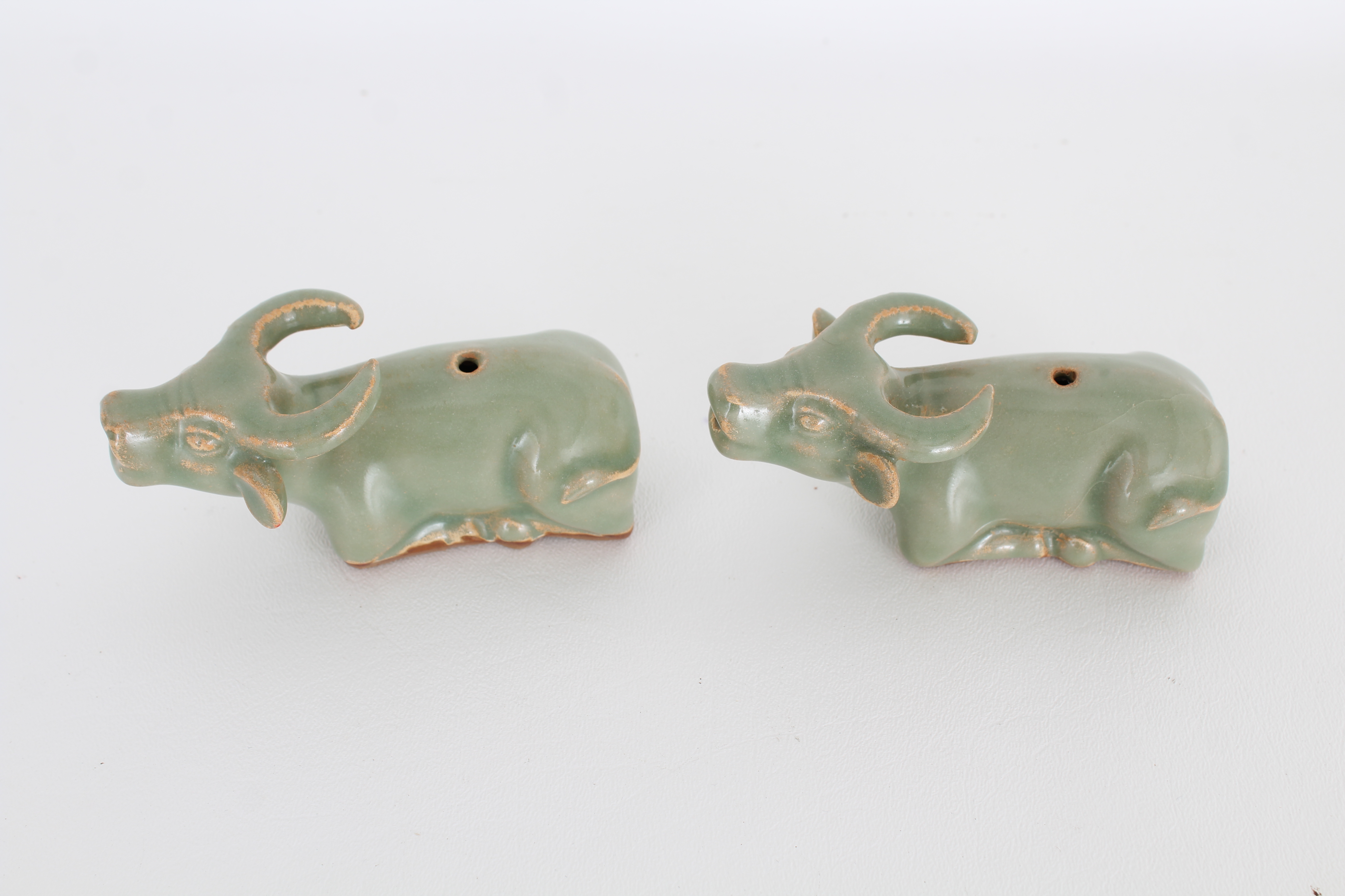 Pair, Chinese Longquan celadon figures - Image 2 of 8