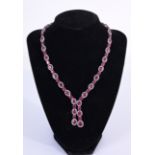 14K White Gold Ruby & Diamond Drop Necklace