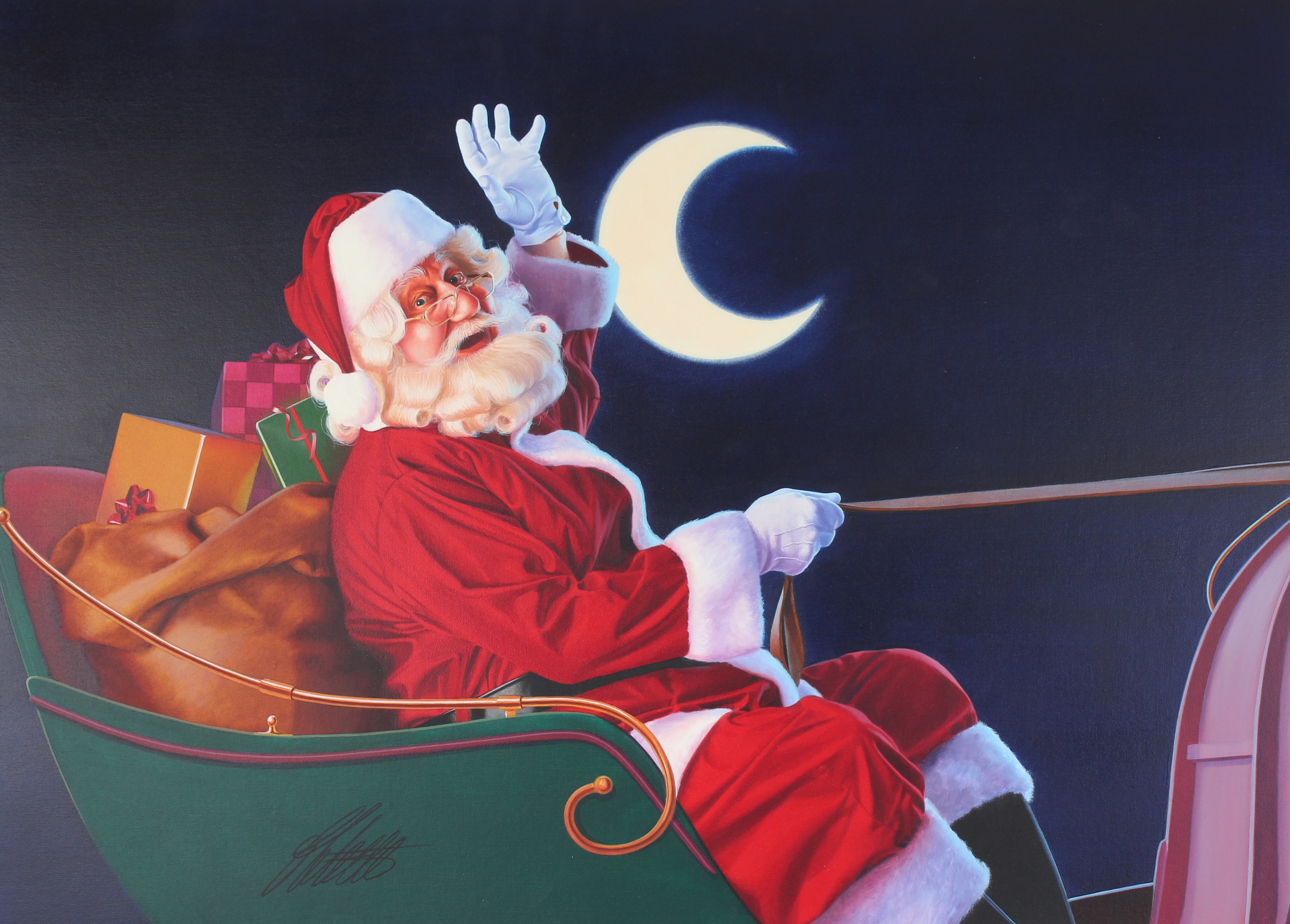 Ed Little (B 1957) "Santa Claus in His Sleigh" Oil